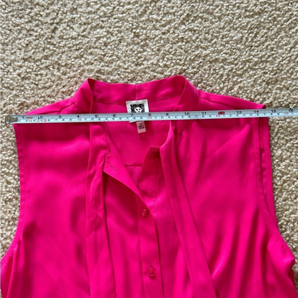 NWT Anne Klein Sleeveless Neck Tie Bright Pink Button Down Blouse Sz 6 - Picture 7 of 9